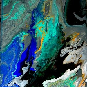 Acrylic pour/swipe. Stretched canvas and lacquered